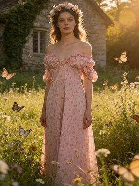 Pink Floral Off-Shoulder Cosplay dress